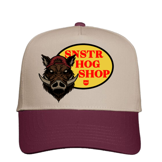 SNSTR HOG SHOP tan/mrn mid profile snapback